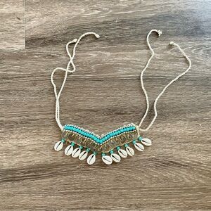 Greek Handmade Turquoise-Bead and Shell Choker Necklace